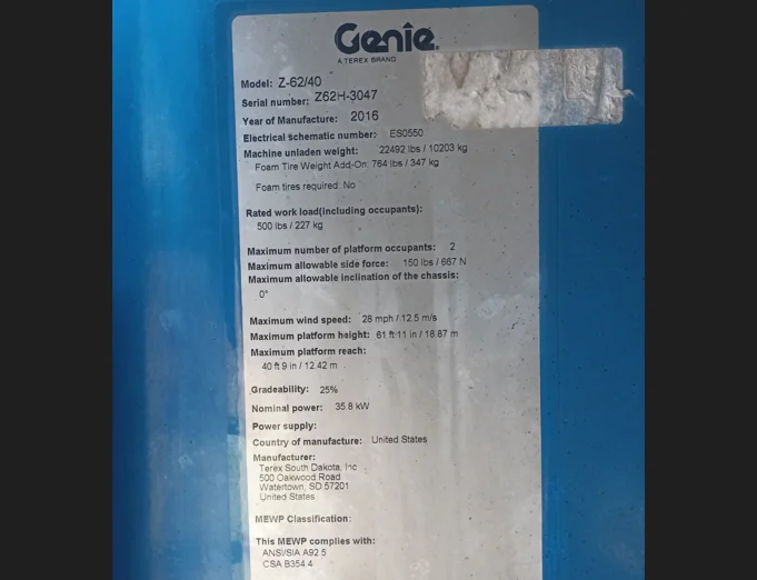 Plataforma articulada Genie Z62